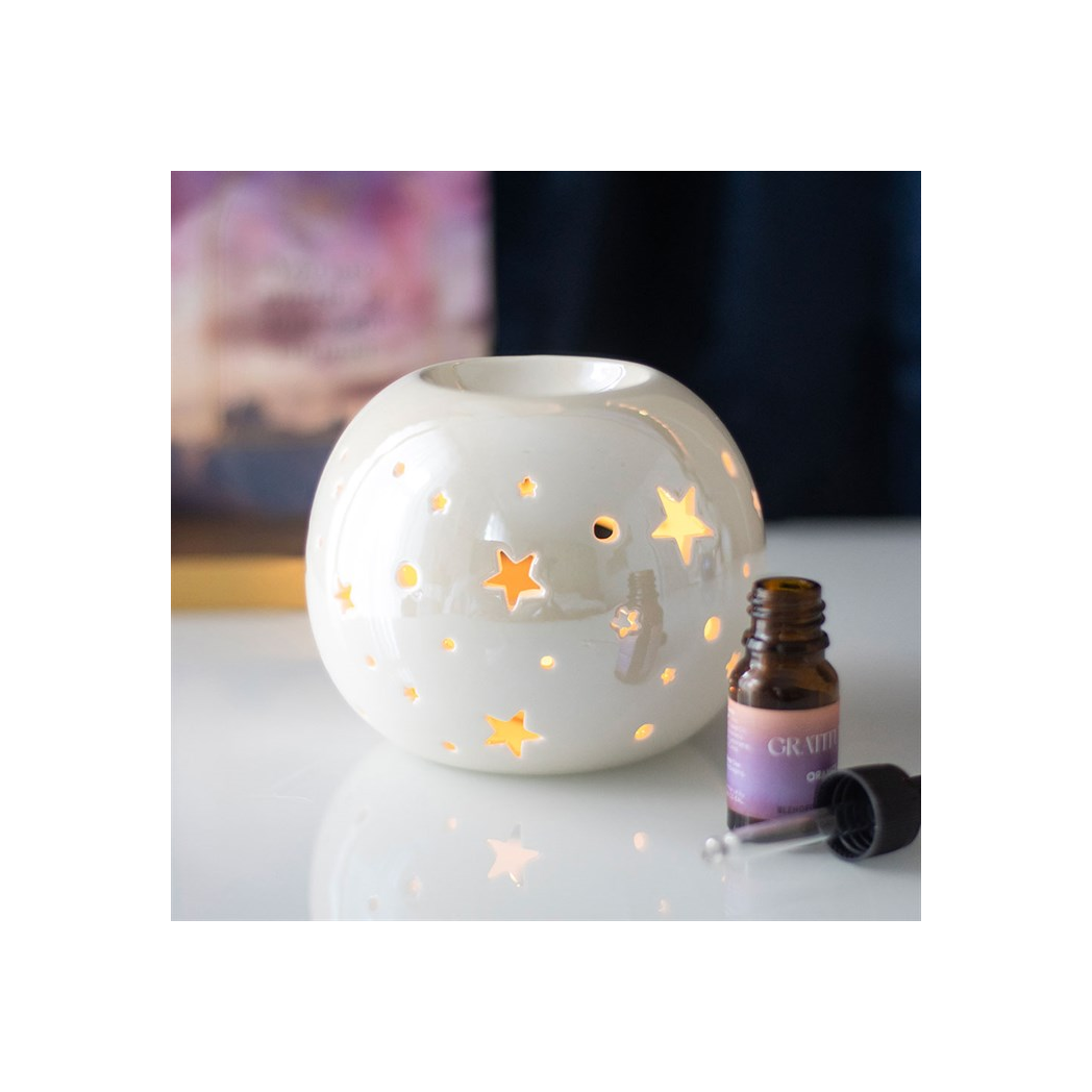 White Iridescent Star Oil Burner and Wax Warmer