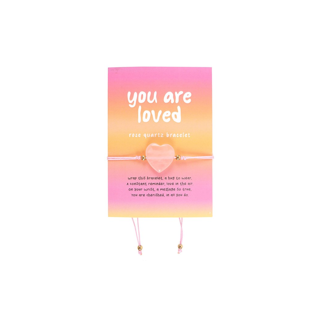 You Are Loved Rose Quartz Crystal Heart Bracelet