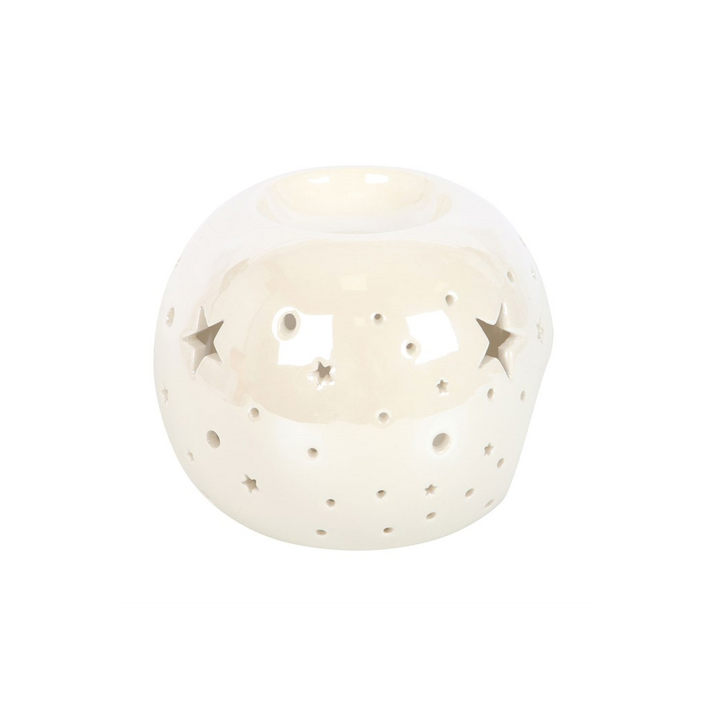 White Iridescent Star Oil Burner and Wax Warmer