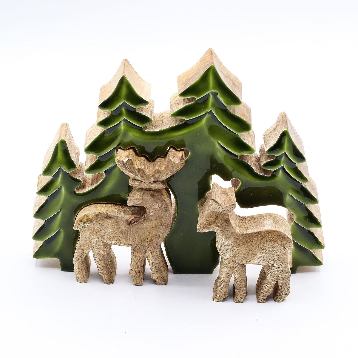 Lost in the Forrest -  Two Dear in the Forrest 3D Wooden Decoration - 18x23cm