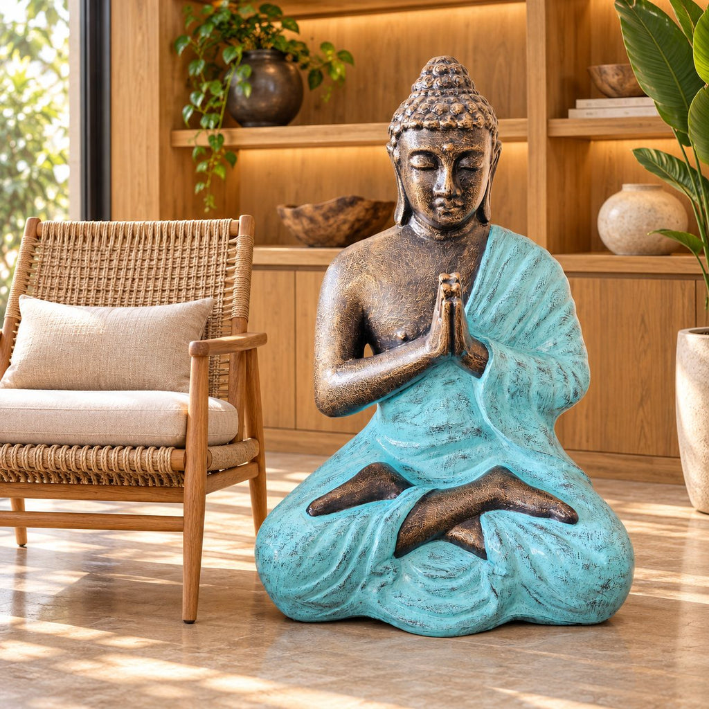 Med Large Turquoise & Gold Praying Buddha Statue - 1.2m Tall