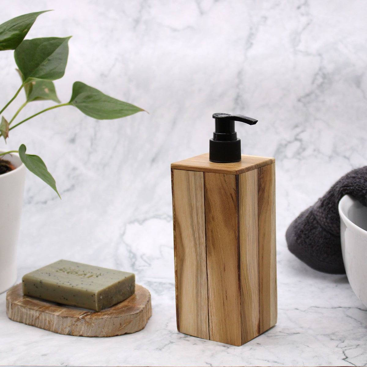 Natural Teakwood Soap Dispencer - Square