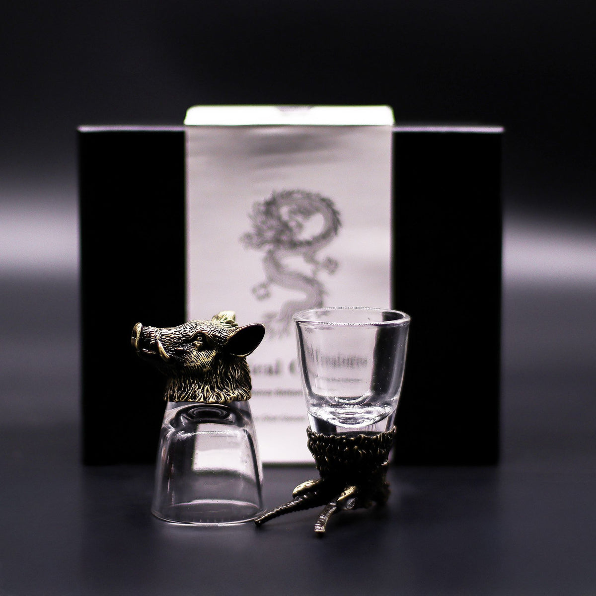 Gift Set of 6 Shot Glasses (50ml) - Wild Forest Creatures - Antique Bronze