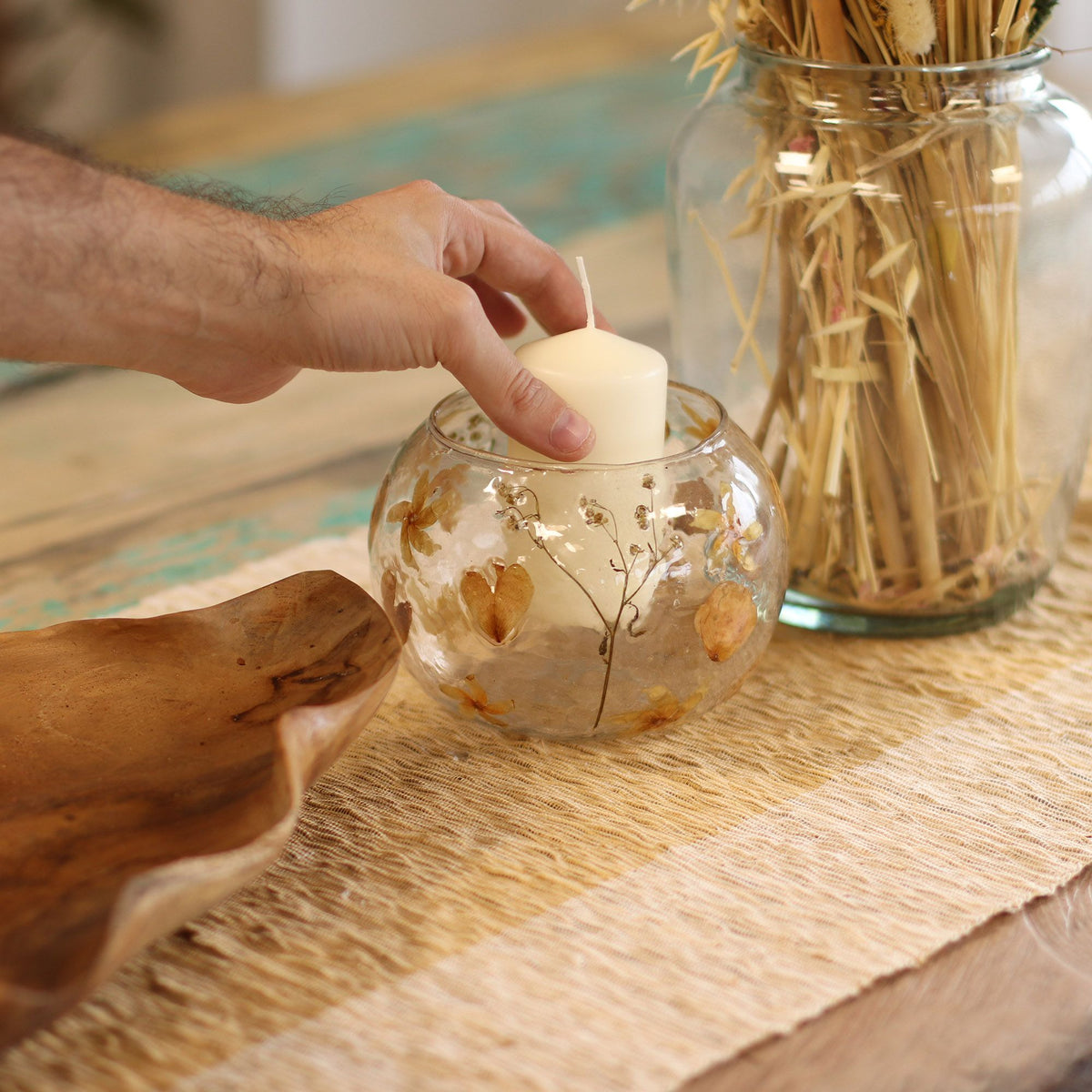 Natural Floral Glass - Large Bowl Candle Holder - Rosa - (12x13cm)