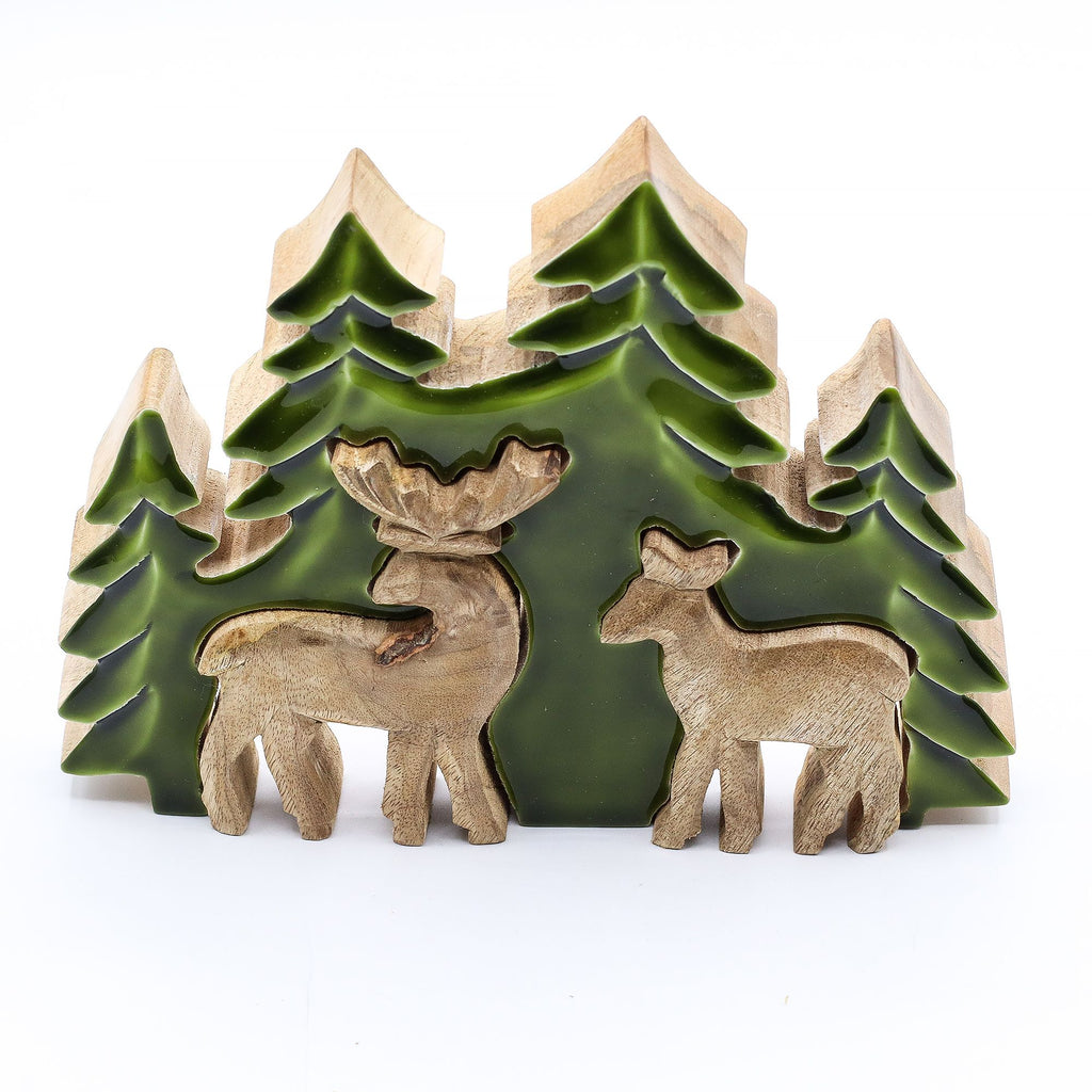 Lost in the Forrest -  Two Dear in the Forrest 3D Wooden Decoration - 18x23cm