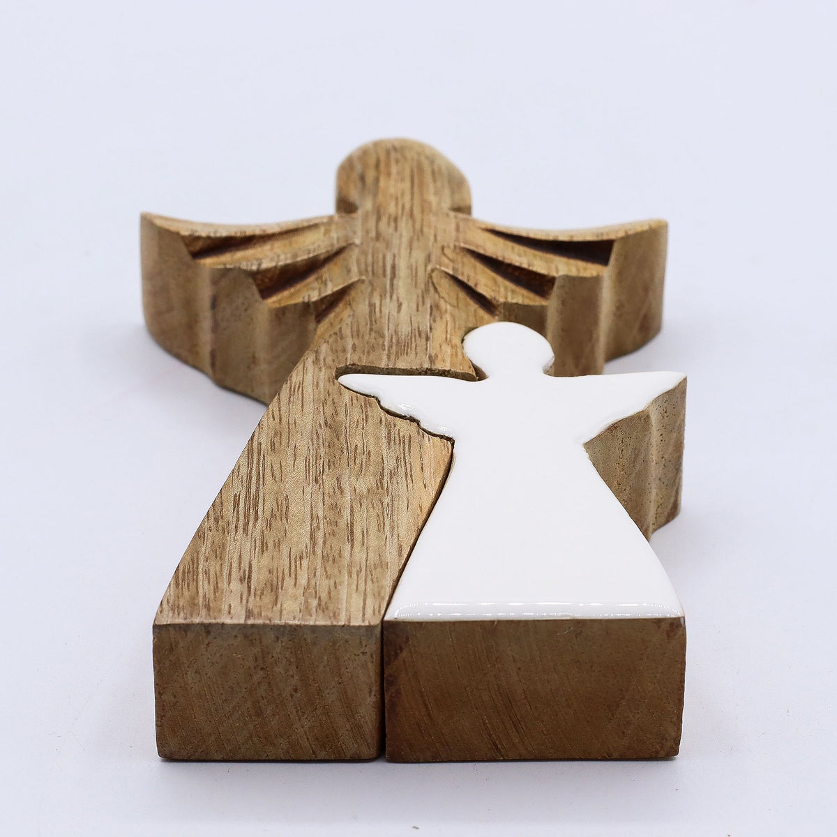 Mango Wood Angel in Angel - White Enamel