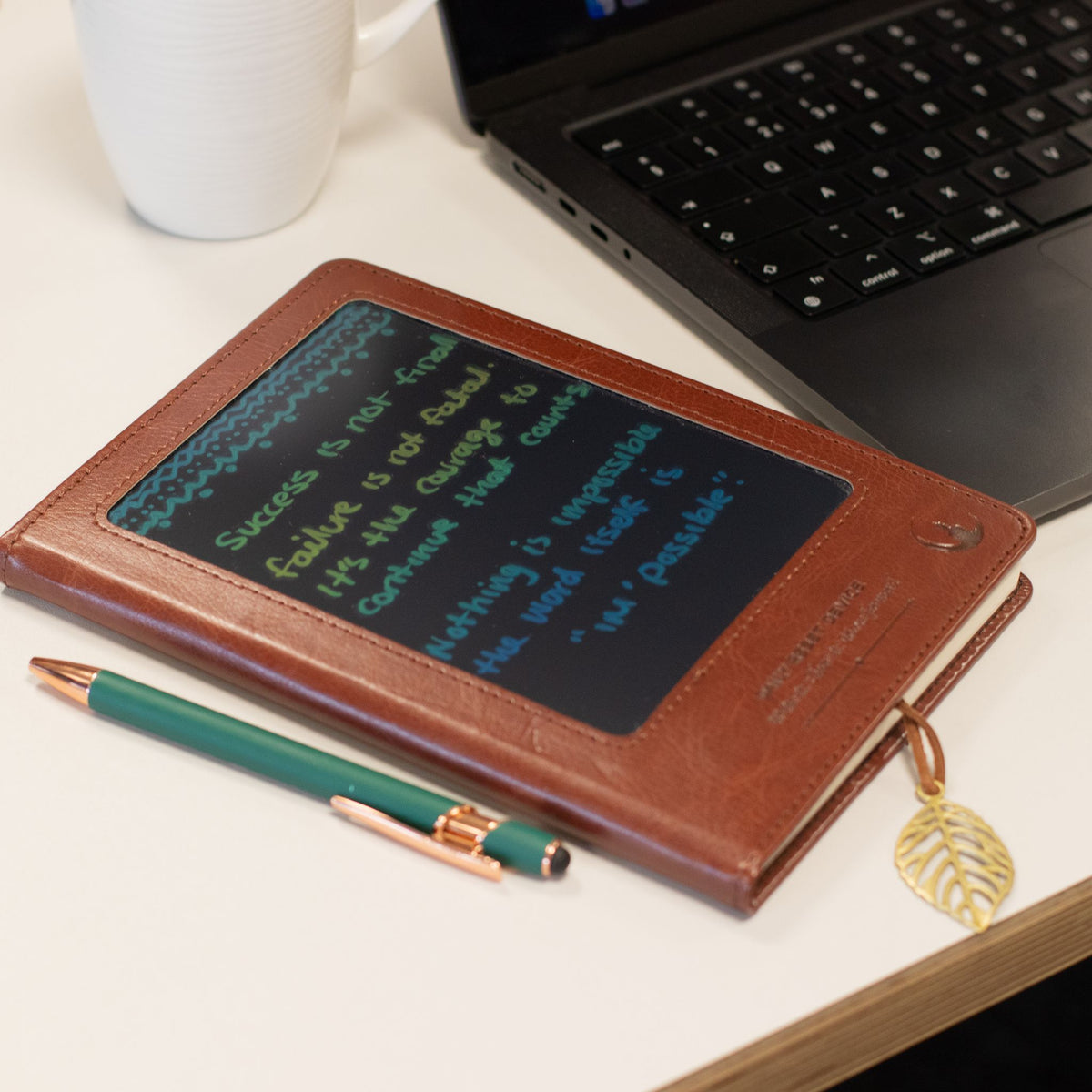 A5 Intention Note Book - LCD Wipe Screen - Orange Leather Effect - 160 Pages