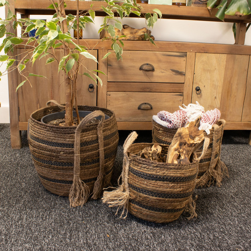 Bananna Leaf & Seagrass Large Baskets - Natural Browns- Set of 3