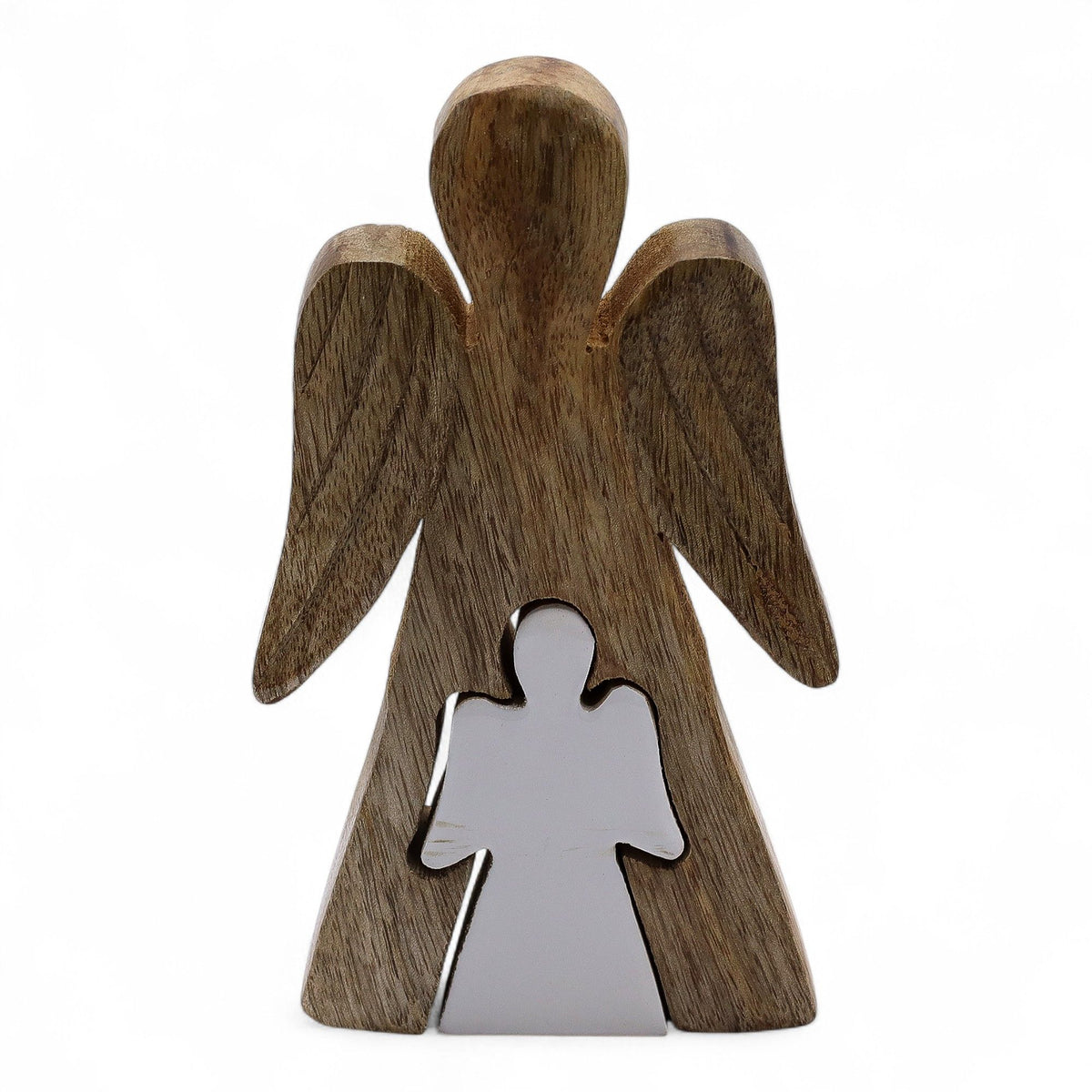 Mango Wood Angel in Angel - White Enamel