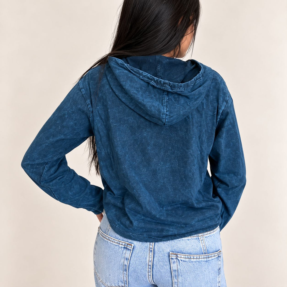 XLarge Stone Washed Hoody Shirt Kangaroo Pocket - Blue Compass of Life