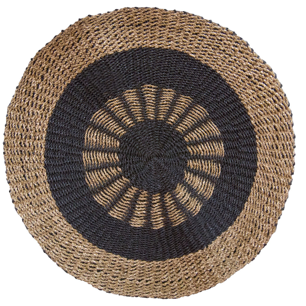 Round Seagrass Rug, Black & Tan, Inner Sun, 1m