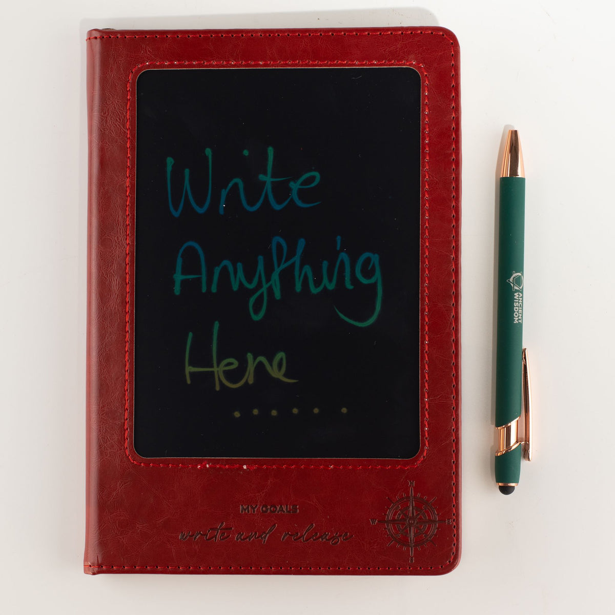 A5 Intention Note Book - LCD Wipe Screen - Red Leather Effect - 160 Pages