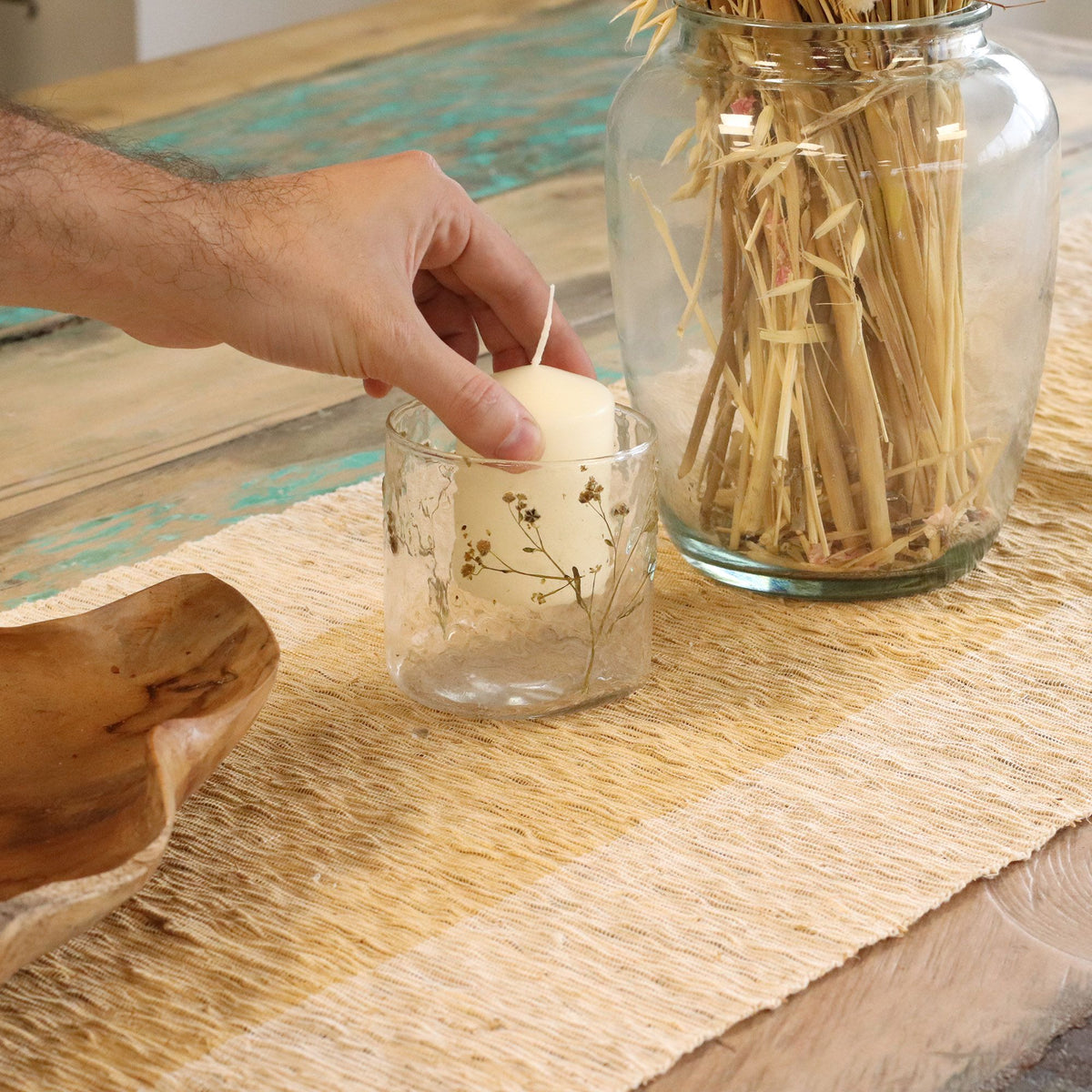 Natural Floral Glass - Straight Candle Holder - Margarita  - (8x8cm)