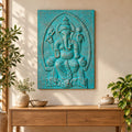 Large Ganpati Iron Frame Turquoise Relief - 0.7x1m