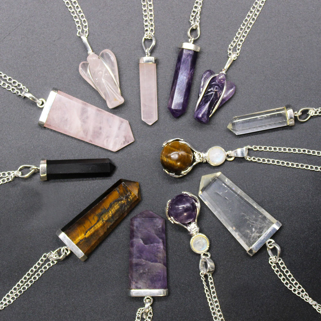 Black Agate Flat Pencil Pendant Necklace