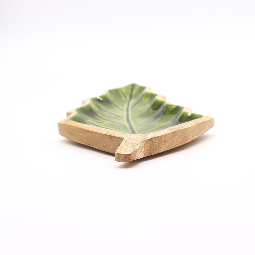 Lost in the Forrest -  Enamel Leaf Wooden Bowl - 33x17cm