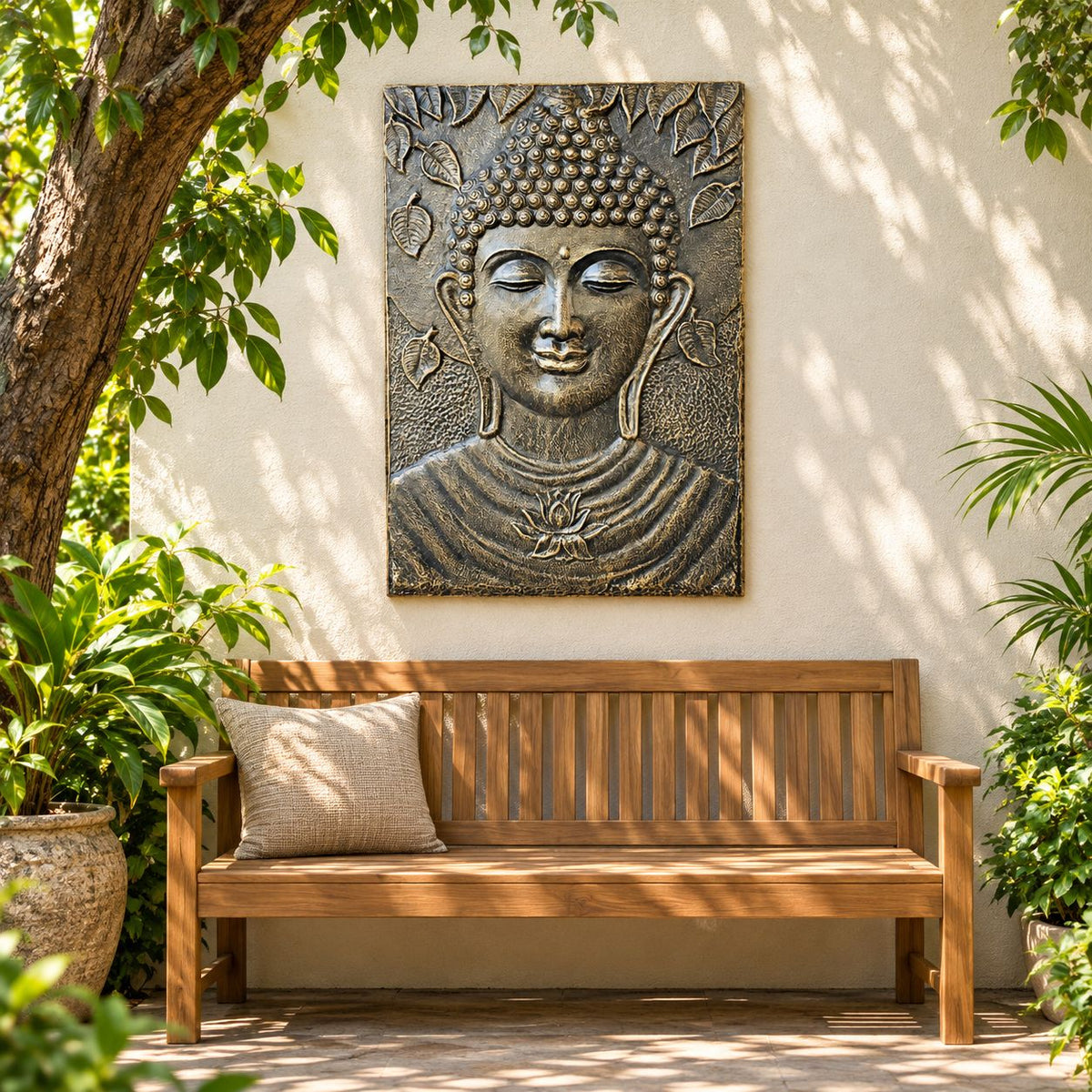 Large Buddha Iron Frame Antique Gold Relief - 0.7x1m