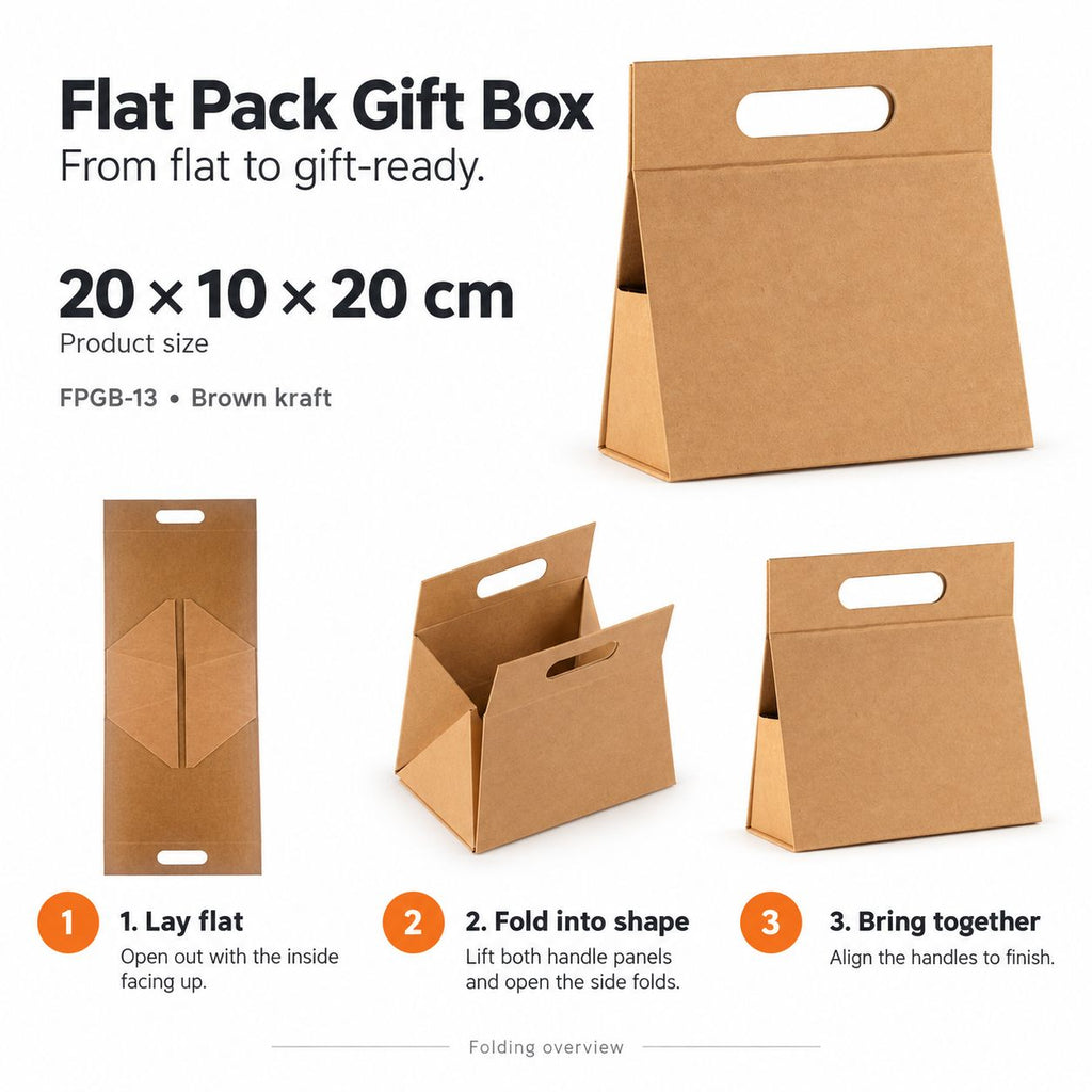 Flat Pack Gift Box - Lrg Hand Box  (28x12.5x26cm) - Ivory