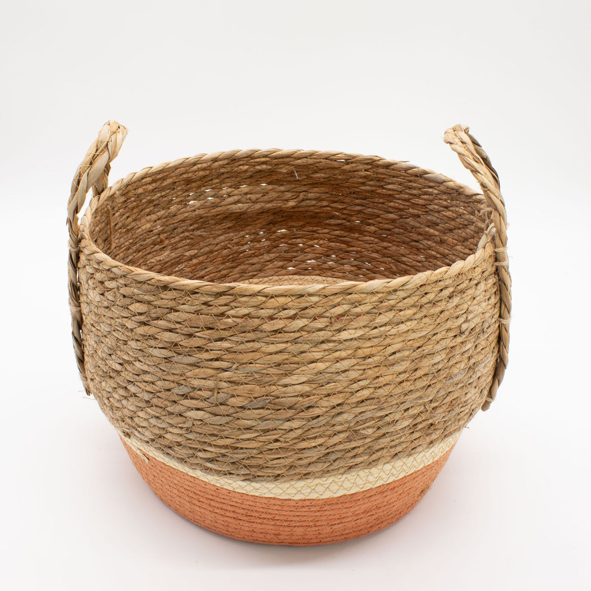 Straw & Seagrass Large Baskets - Natural & Orange- Set of 3