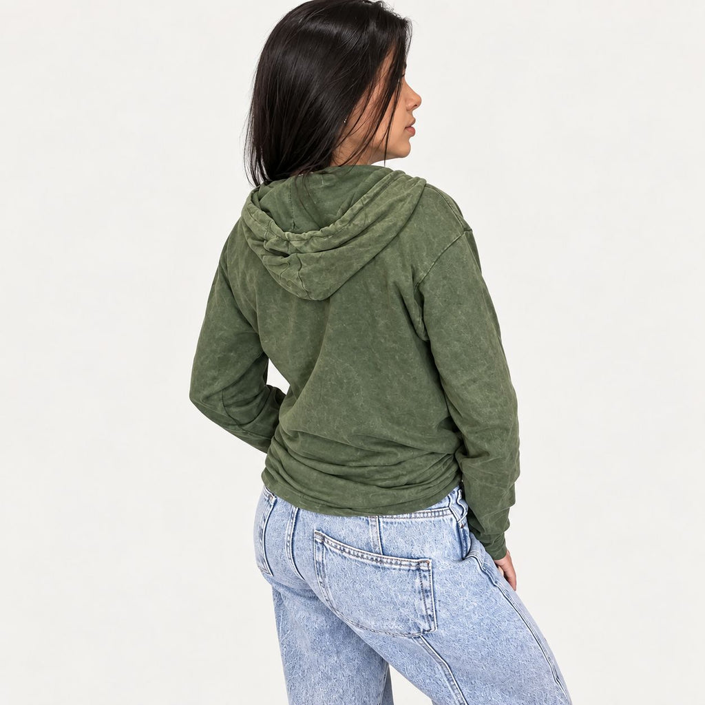 Med Stone Washed Hoody Shirt Kangaroo Pocket -Vintage Teal