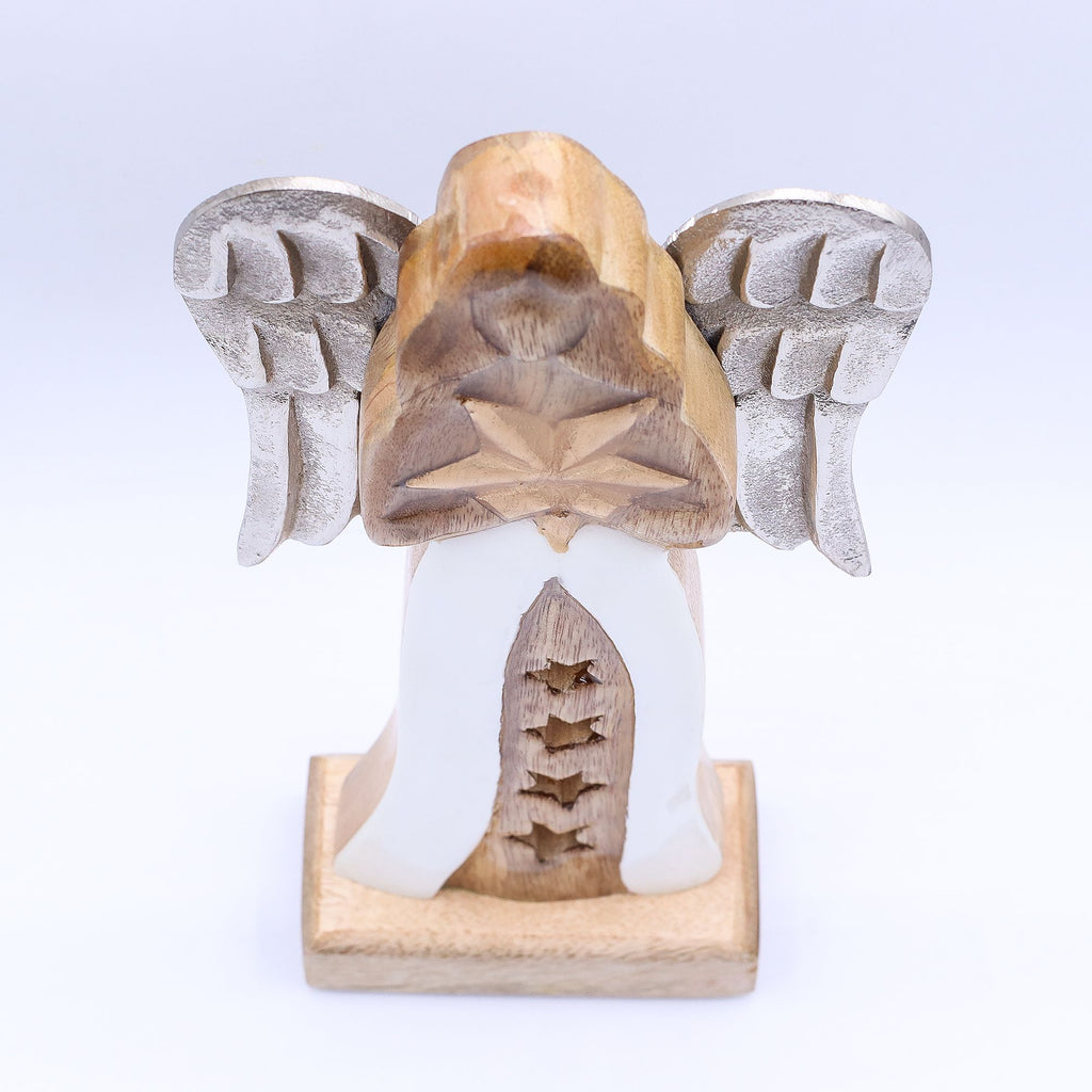 Large Mango Wood Star Angel Metal Wings & Enamel Detail
