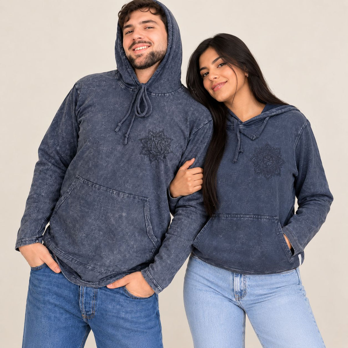 Large Stone Washed Hoody Shirt Kangaroo Pocket - Dusty Lavender