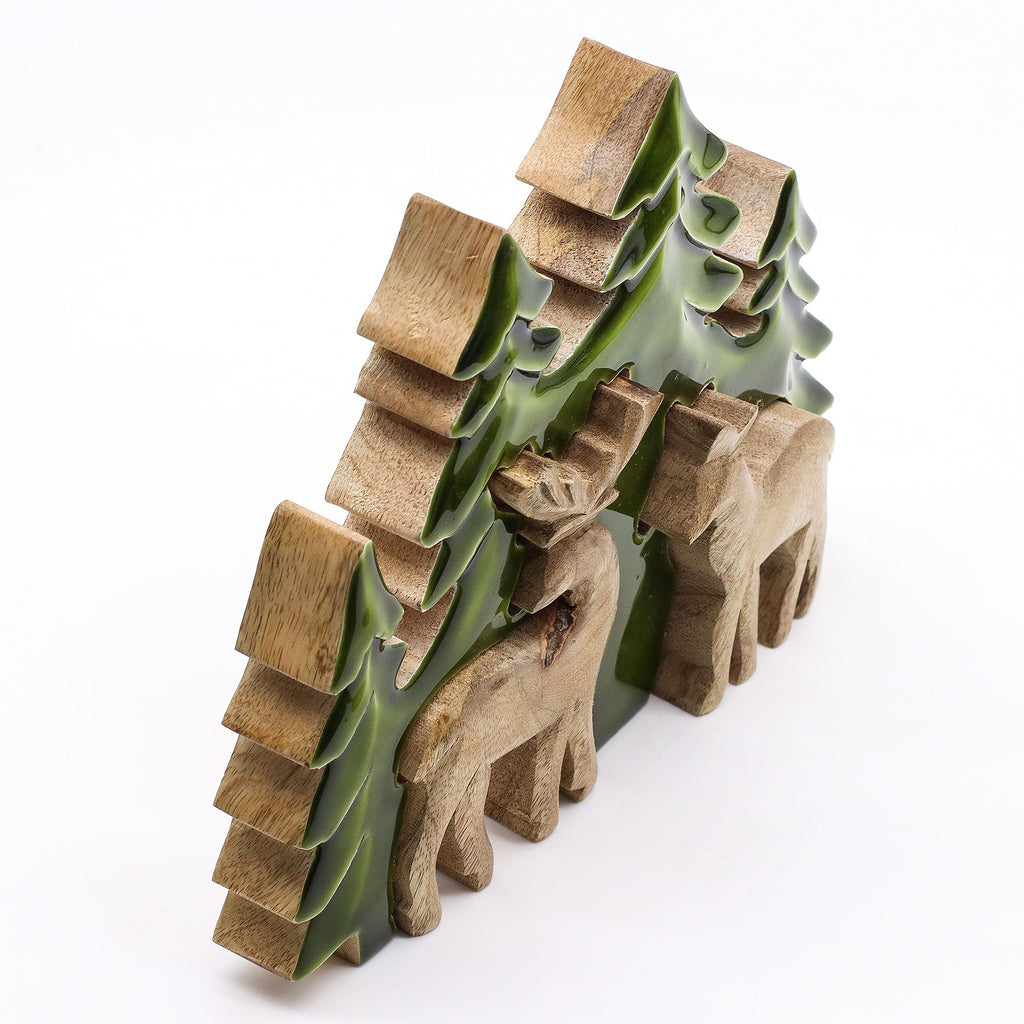 Lost in the Forrest -  Two Dear in the Forrest 3D Wooden Decoration - 18x23cm