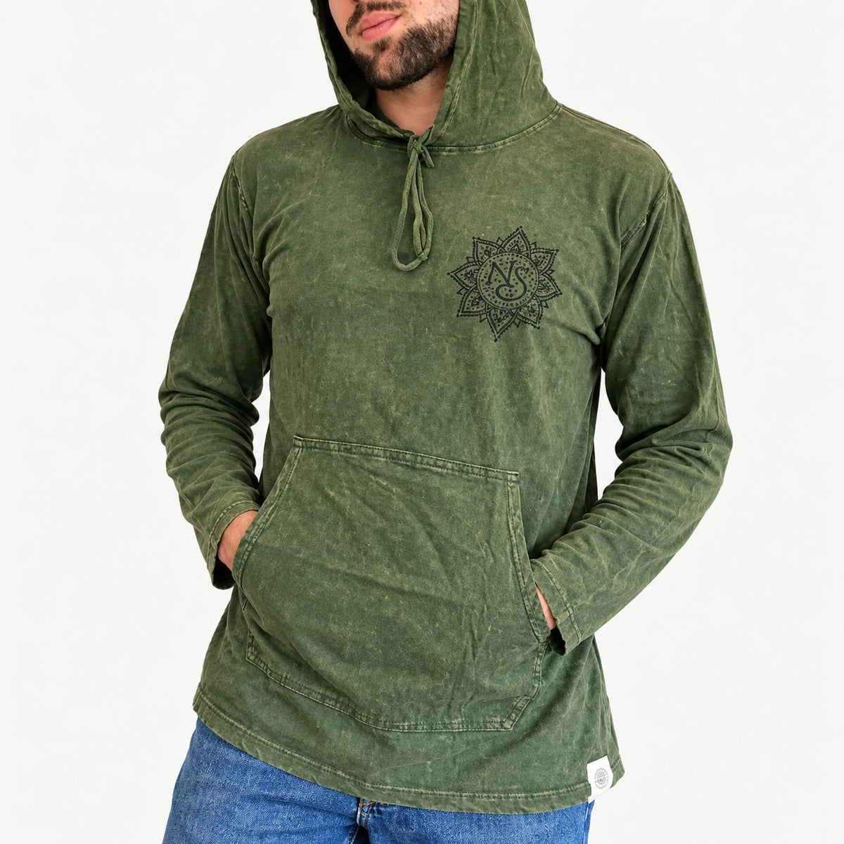 Large Stone Washed Hoody Shirt Kangaroo Pocket - Vintage Teal