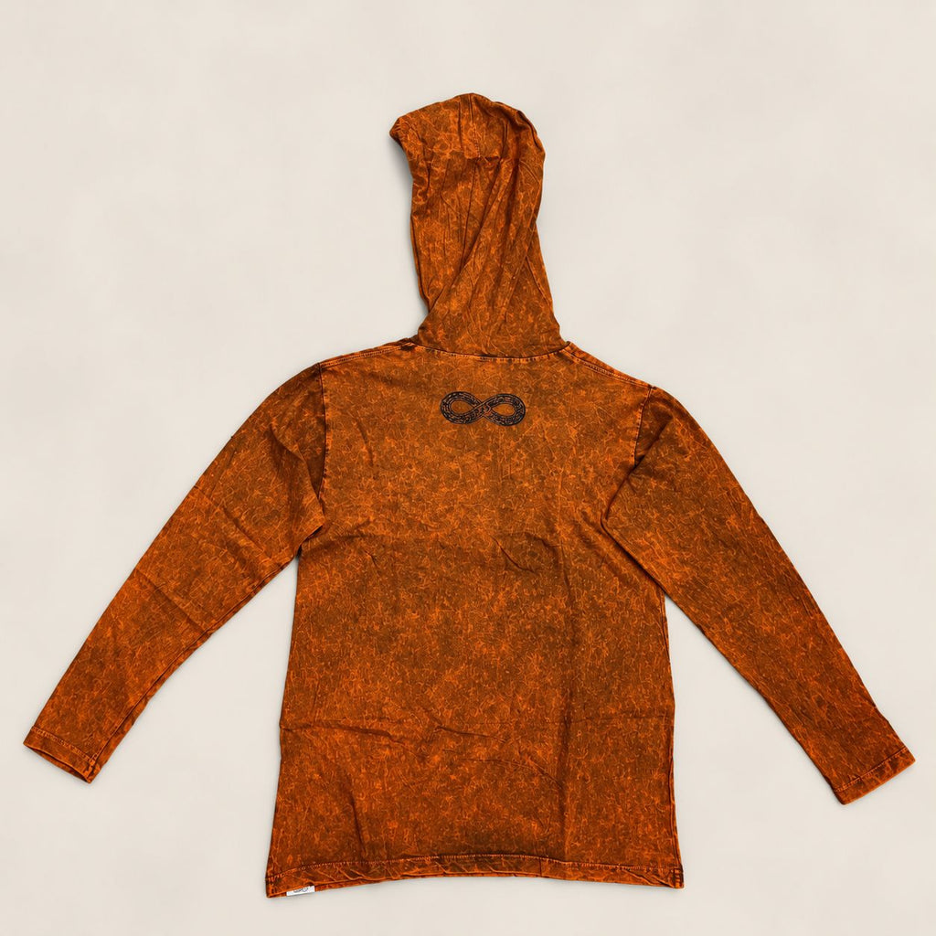 Small Stone Washed Hoody Shirt Kangaroo Pocket - Burnt Orange