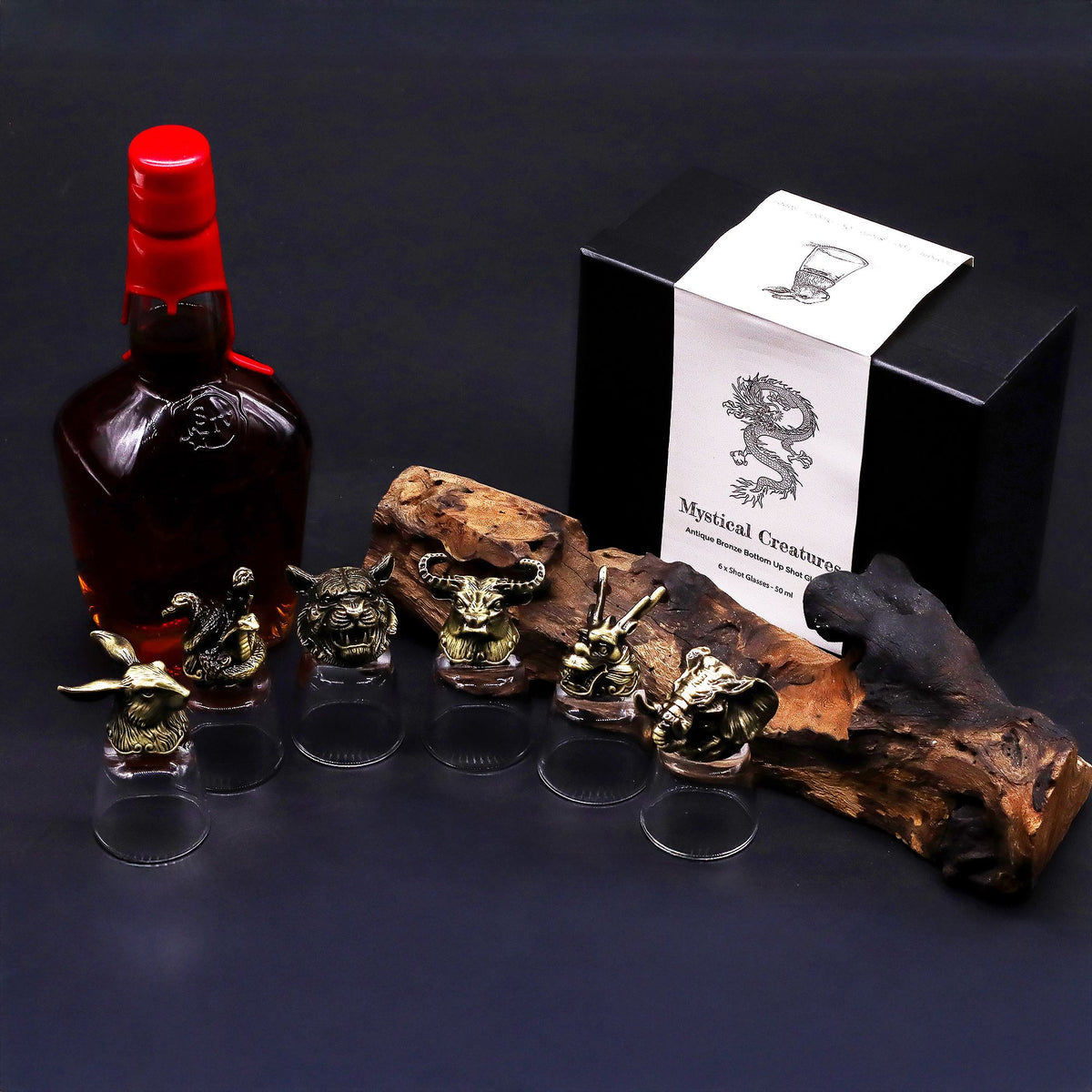 Gift Set of 6 Shot Glasses (50ml) - Wild Forest Creatures - Antique Bronze