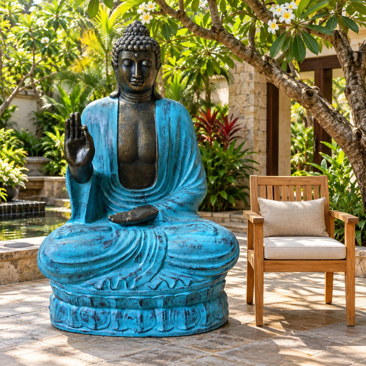 Large Turquoise & Stone Buddha Teaching on Lotus - 2m