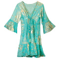 (LXL) Nomad Sari On the Med Collection - Dress - Turquoise & Gold Coral Design