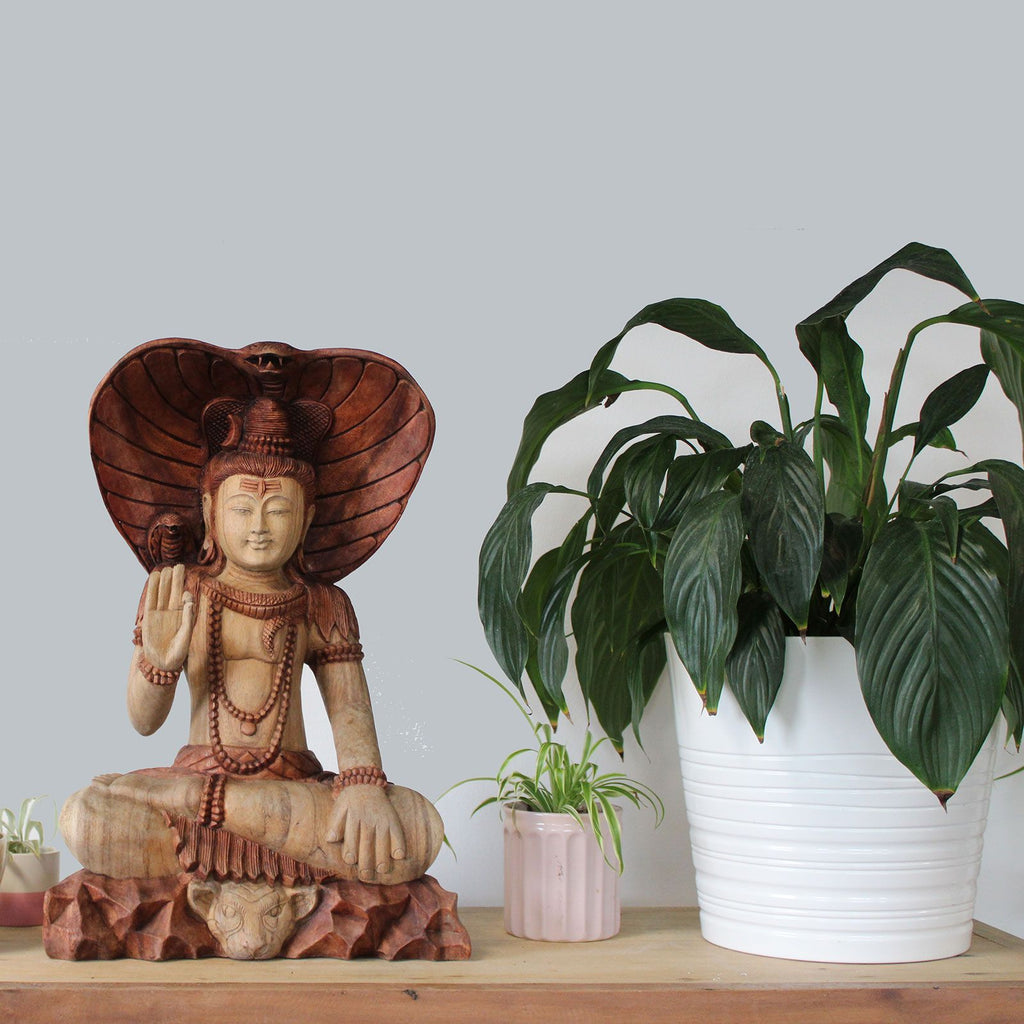 Hand Carved Buddha Statue - Shiva with Cobra - 50cm