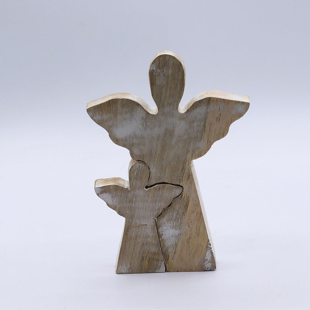 Mango Wood Angel in Angel - Whitewash