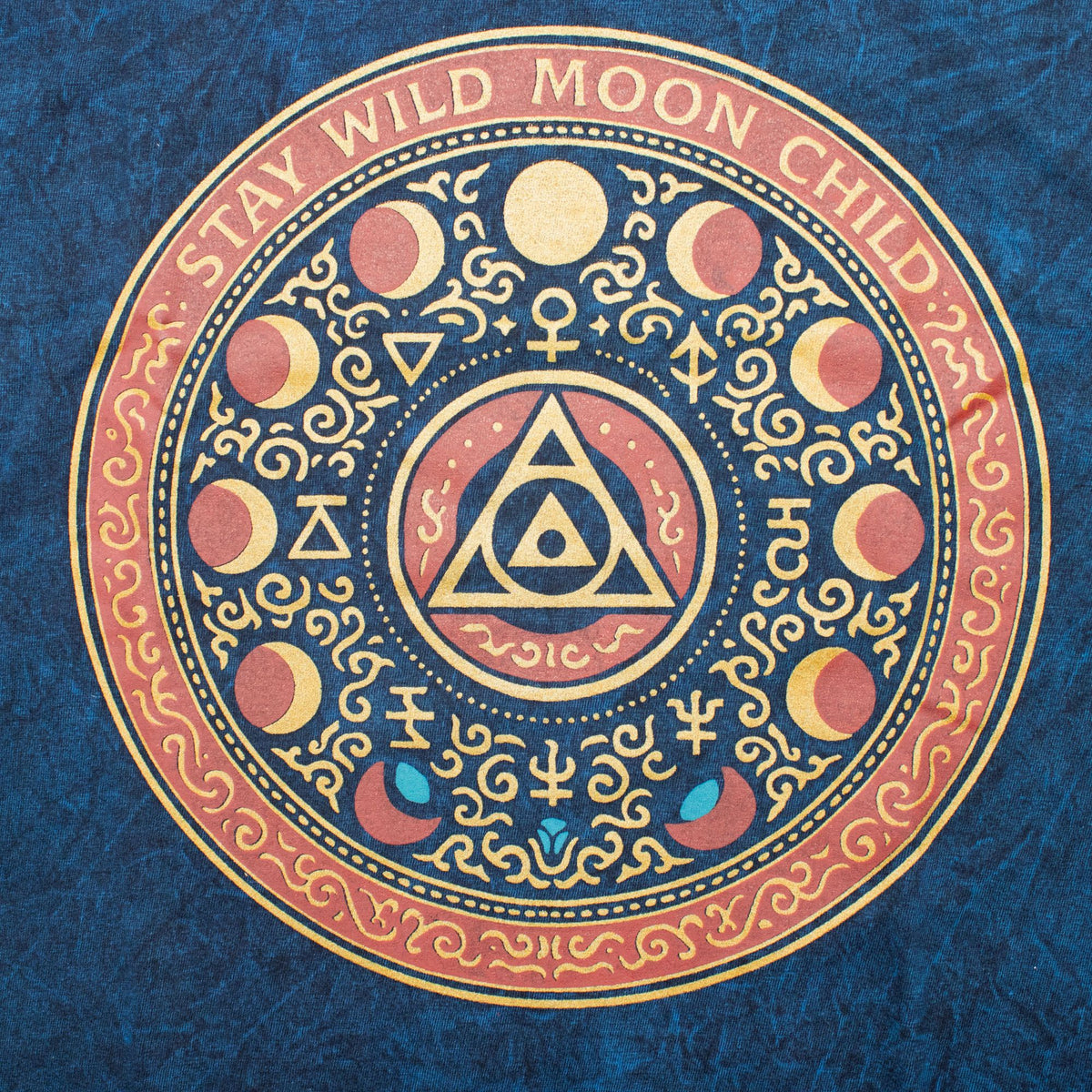 Nomad Sari Stonewashed Cotton T-Shirt - Stay Wild Moon Child - Blue - Medium