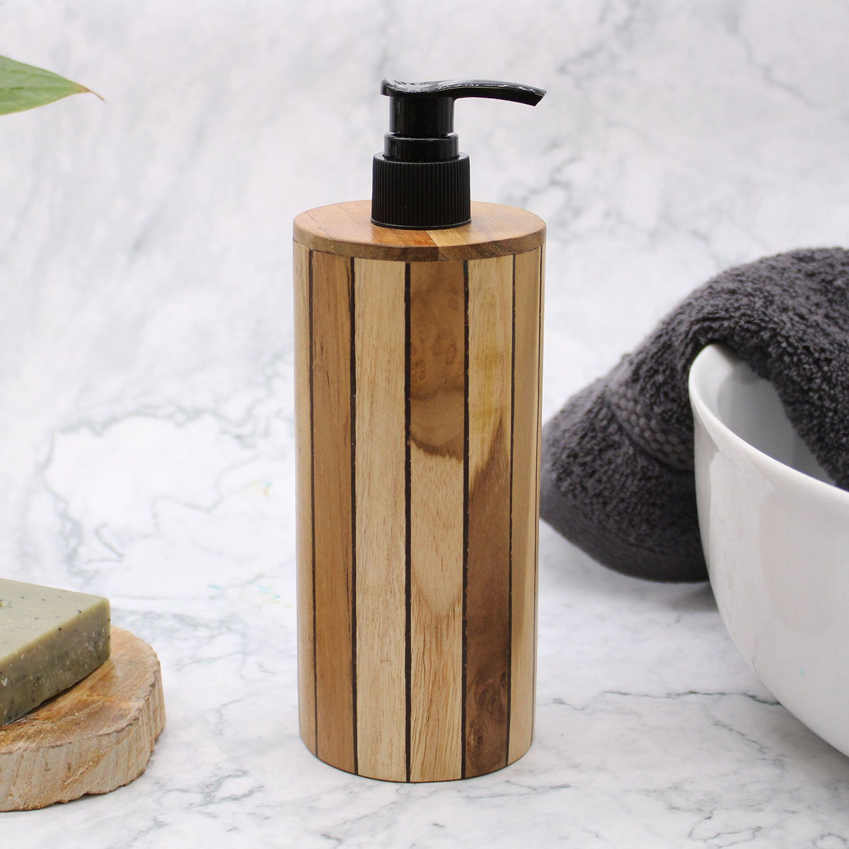 Natural Teakwood Soap Dispencer - Round