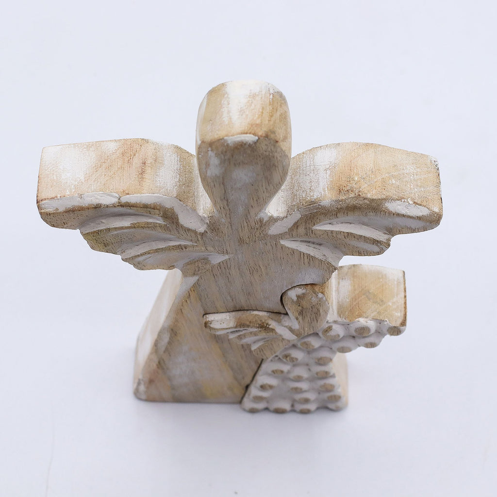 Mango Wood Angel in Angel - Whitewash