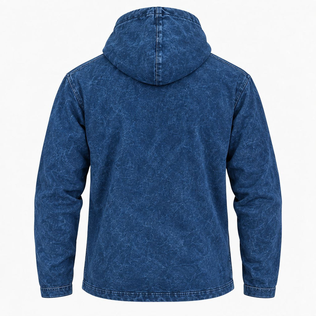 Med Stone Washed Hoody Shirt Kangaroo Pocket - Blue Compass of Life
