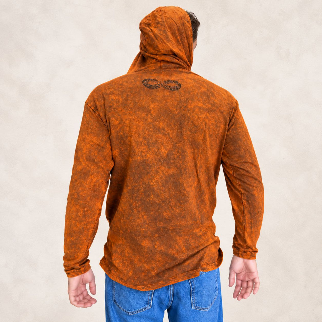 Med Stone Washed Hoody Shirt Kangaroo Pocket - Burnt Orange