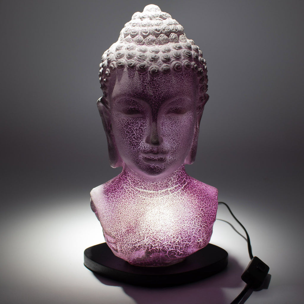 Buddha Bust Lamp Lavender Crackle - Oval Stand