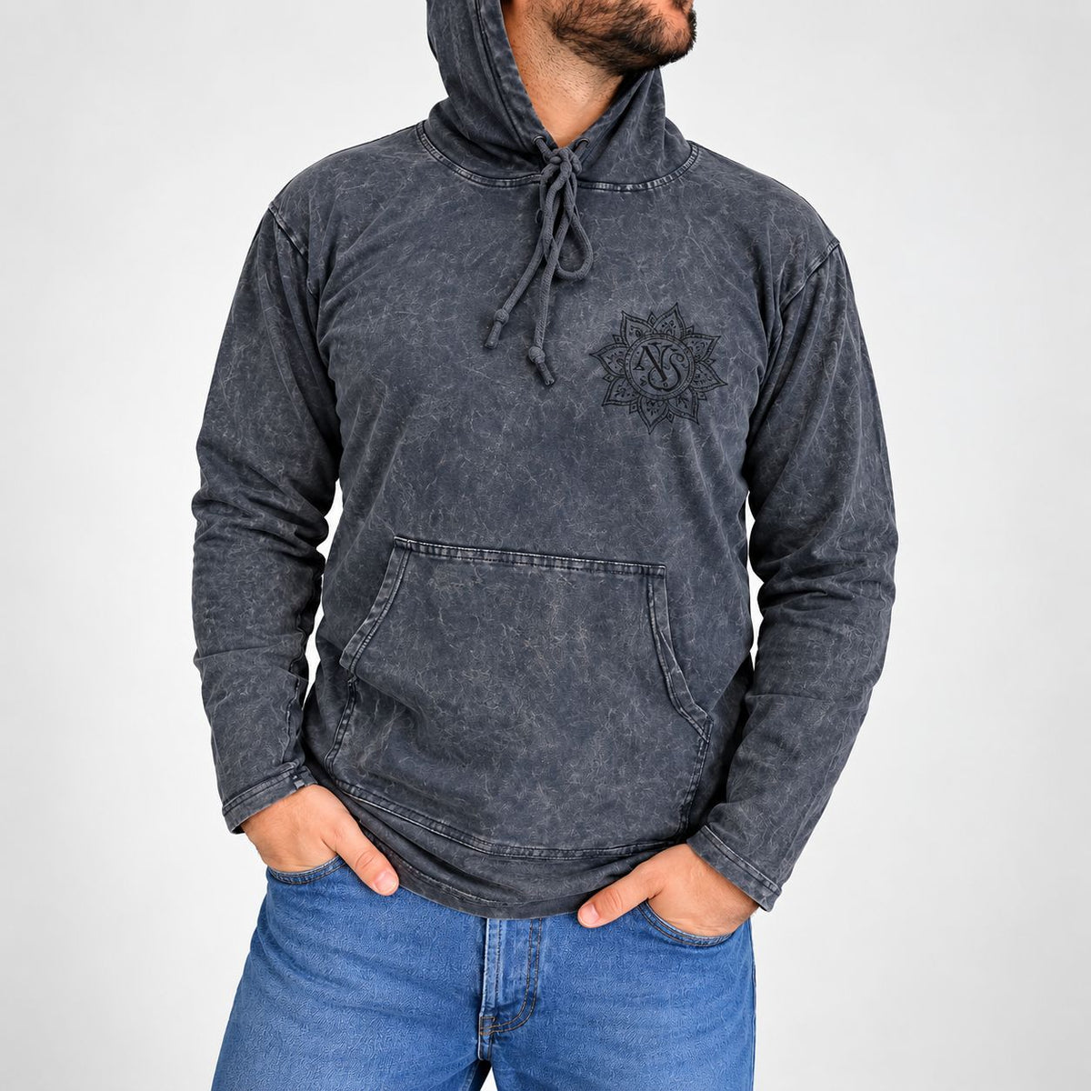 Large Stone Washed Hoody Shirt Kangaroo Pocket - Dusty Lavender