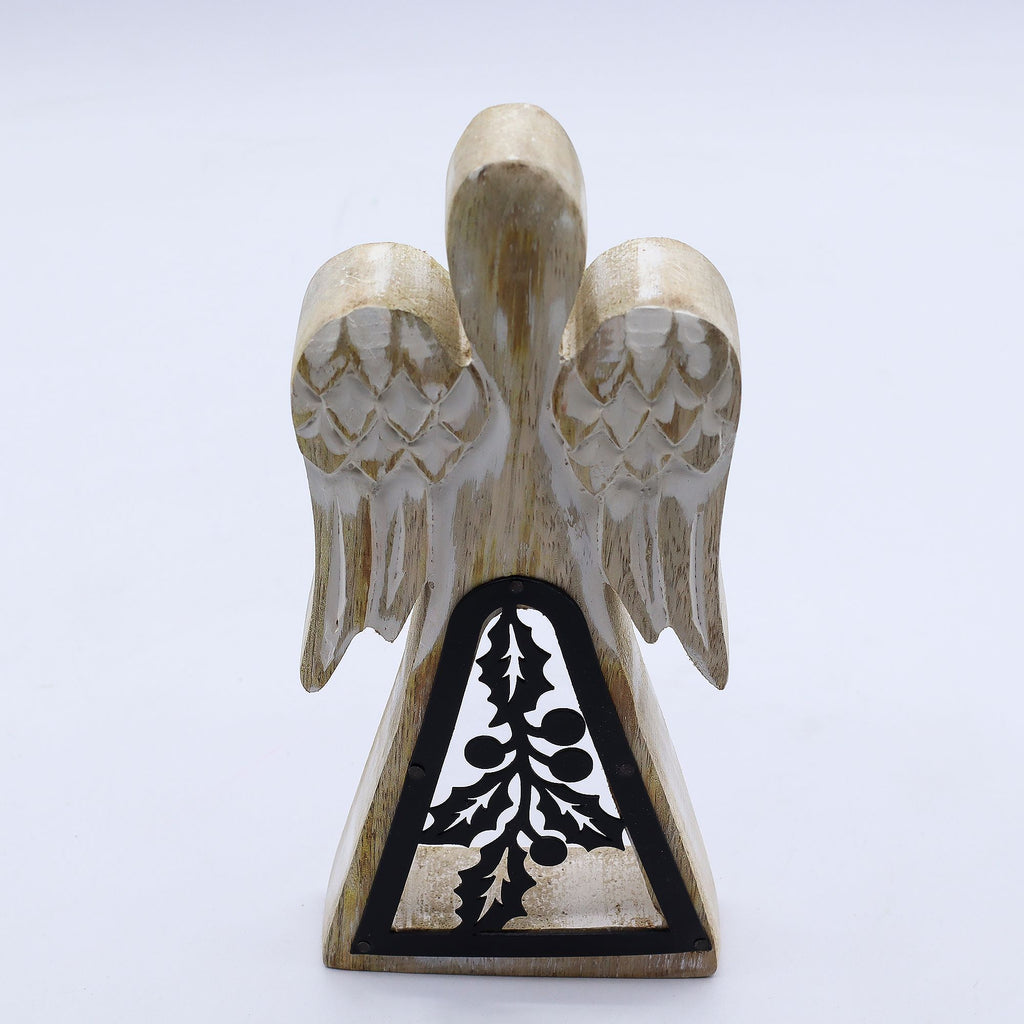 Mango Wood Angel - Whitewash with Iron Decor Cut Out