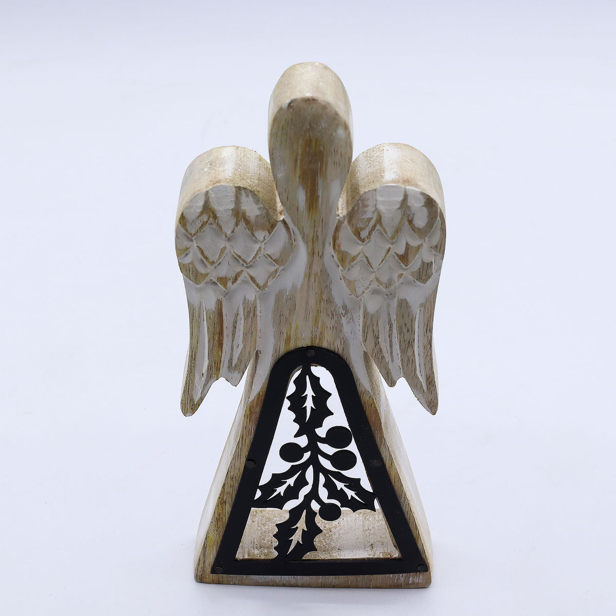 Mango Wood Angel - Whitewash with Iron Decor Cut Out