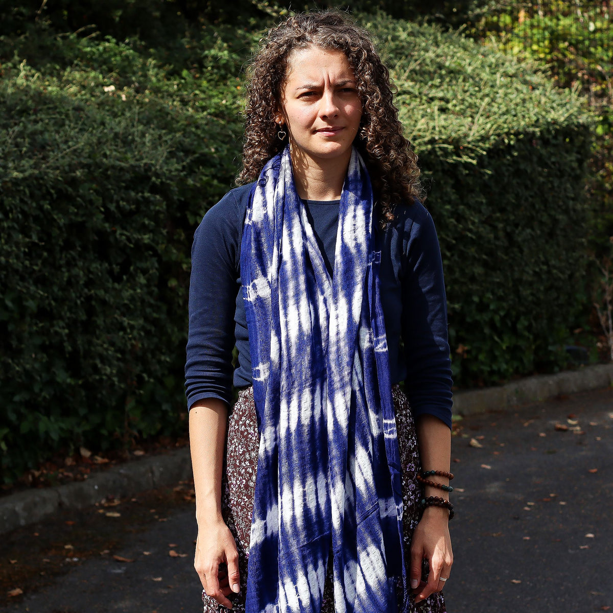 Boho Java Art Stole/Scarf - Indigo Stripes - 62x200cm