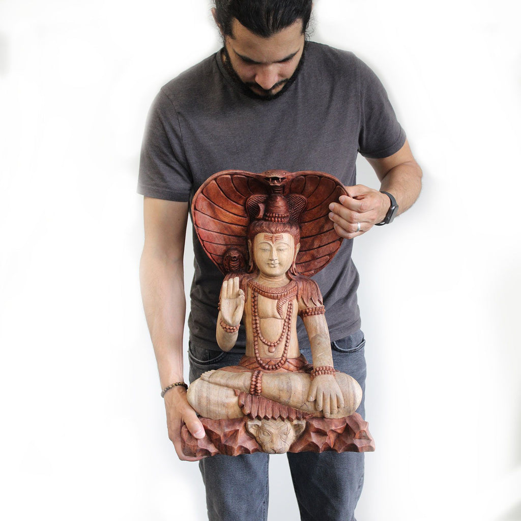 Hand Carved Buddha Statue - Shiva with Cobra - 50cm