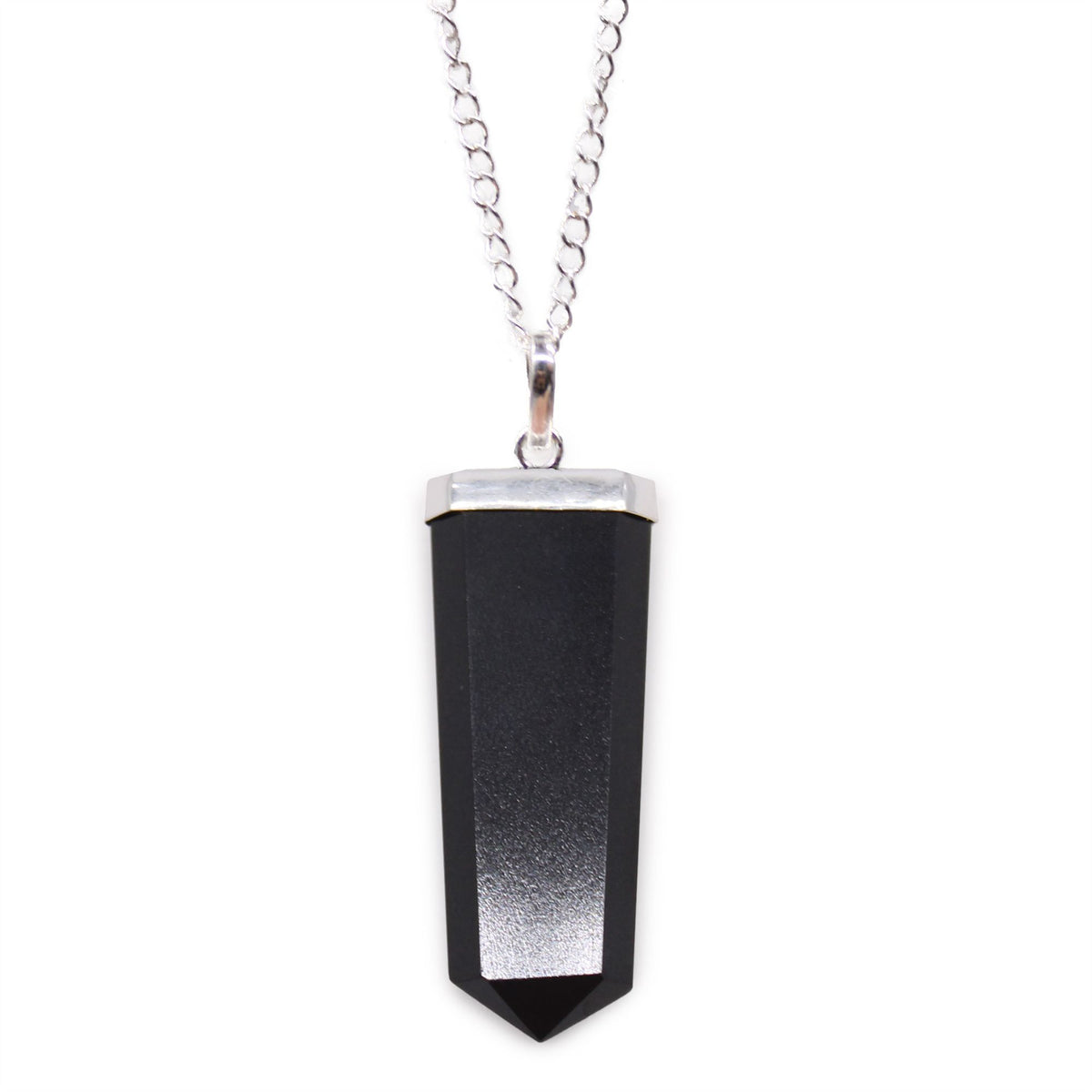 Black Agate Flat Pencil Pendant Necklace