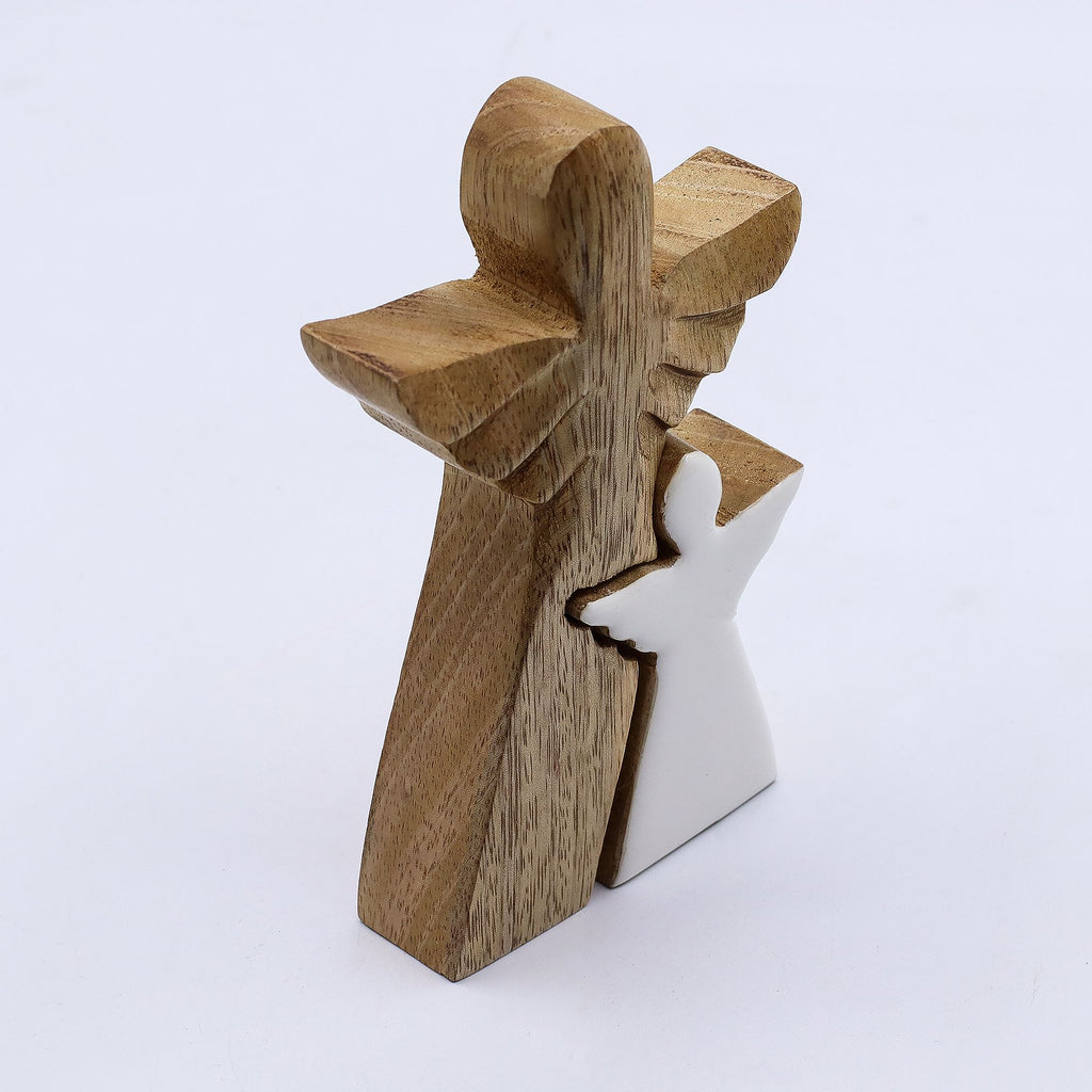 Mango Wood Angel in Angel - White Enamel