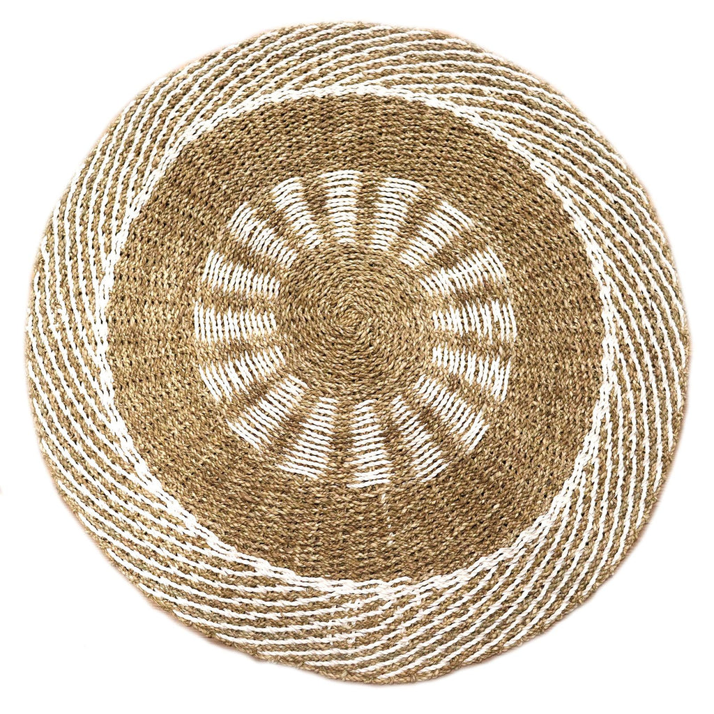 Inner Sun Round Seagrass Rug, White & Tan, 1m