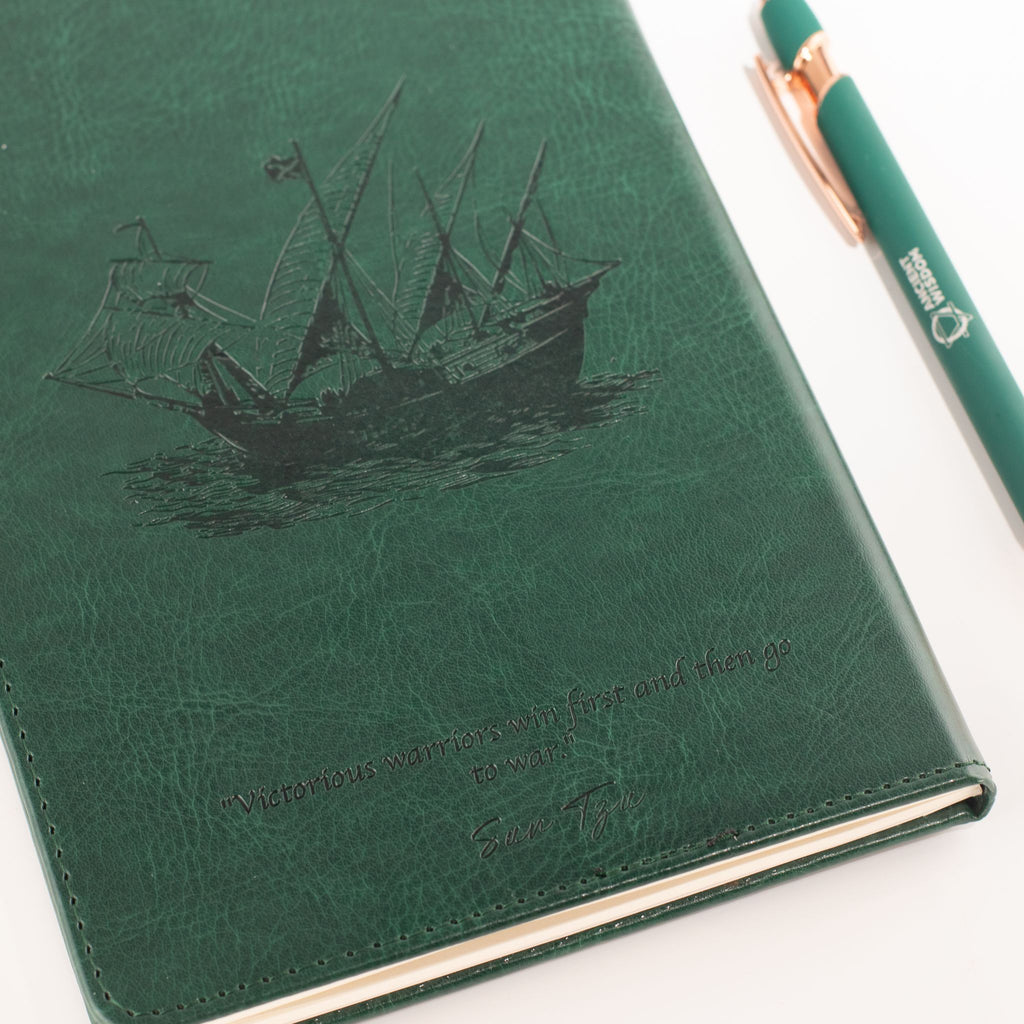 A5 Intention Note Book - LCD Wipe Screen - Green Leather Effect - 160 Pages