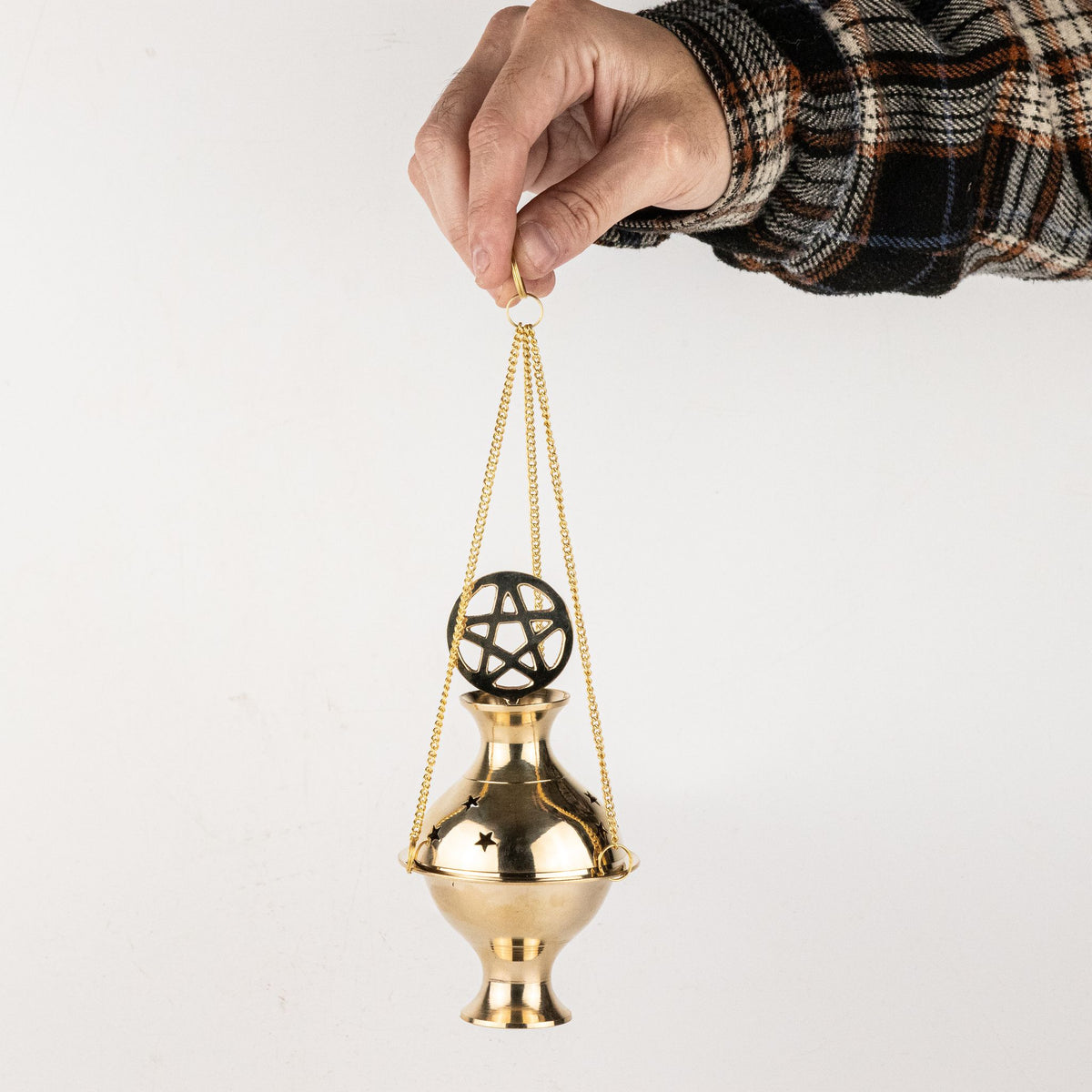 Hanging Brass Incense Burner - Pentagram